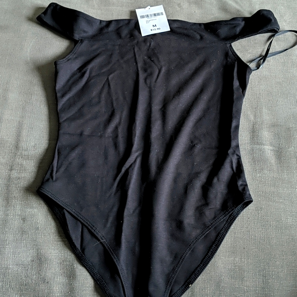 Black off the shoulder bodysuit